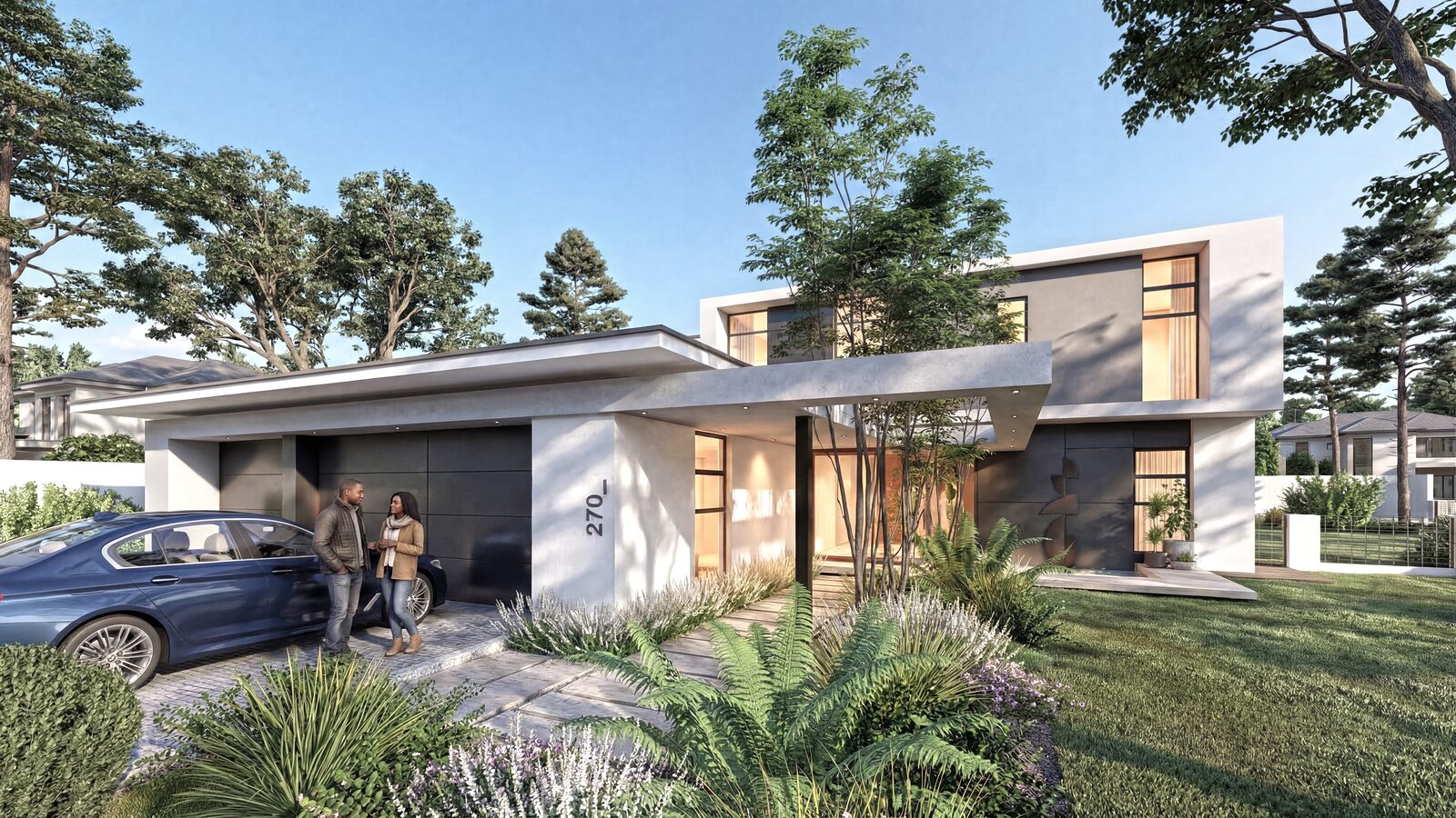 Exterior view of House Sekole — contemporary residence with double-volume foyer and concealed entrance in Lombardy Estate, Pretoria, by Aloe Studio Architects