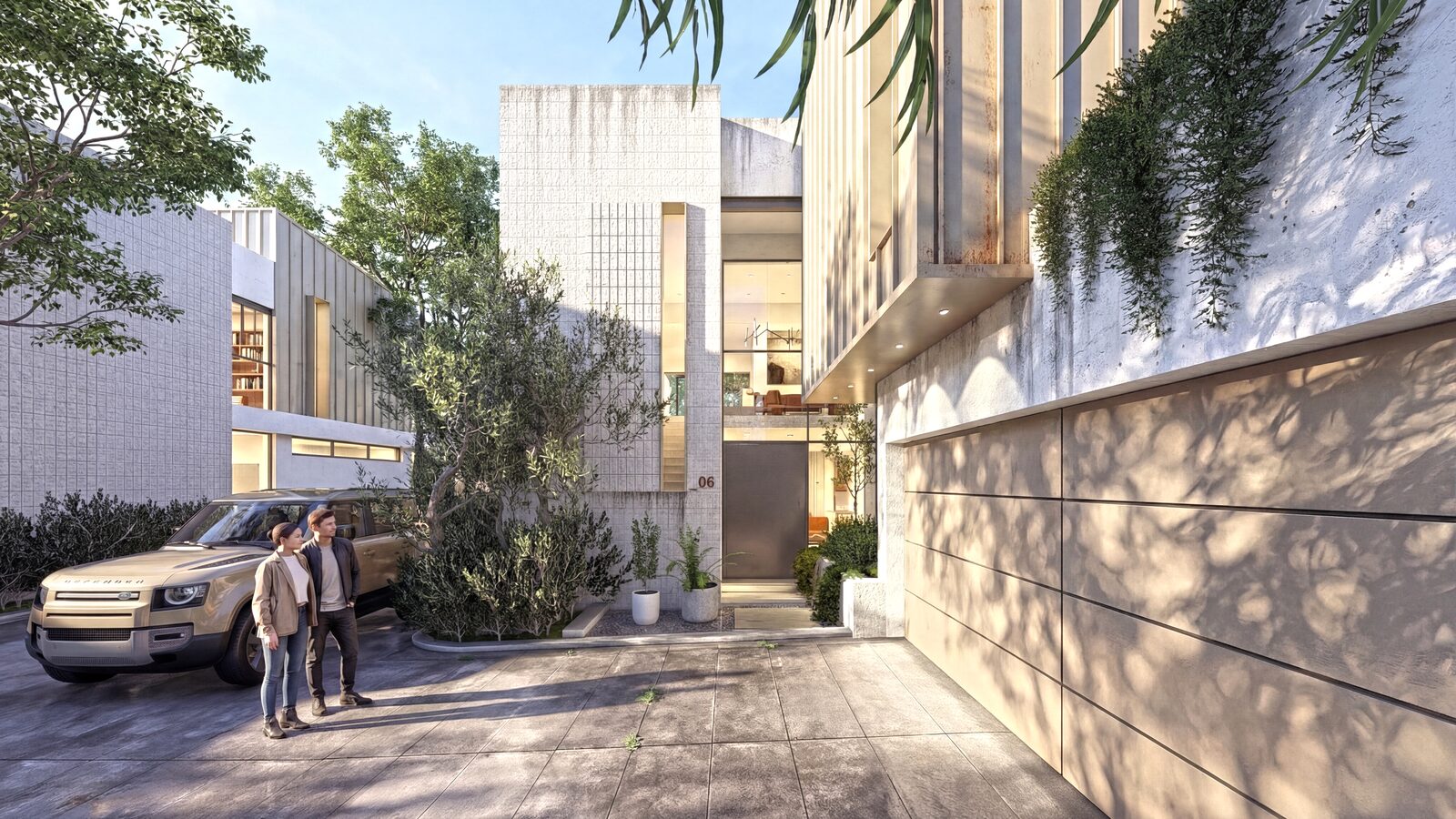 Exterior view of Aries Residences — six full-title units with vertical metal sheeting and soldier-stack face brick in Waterkloof, Pretoria, by Aloe Studio Architects