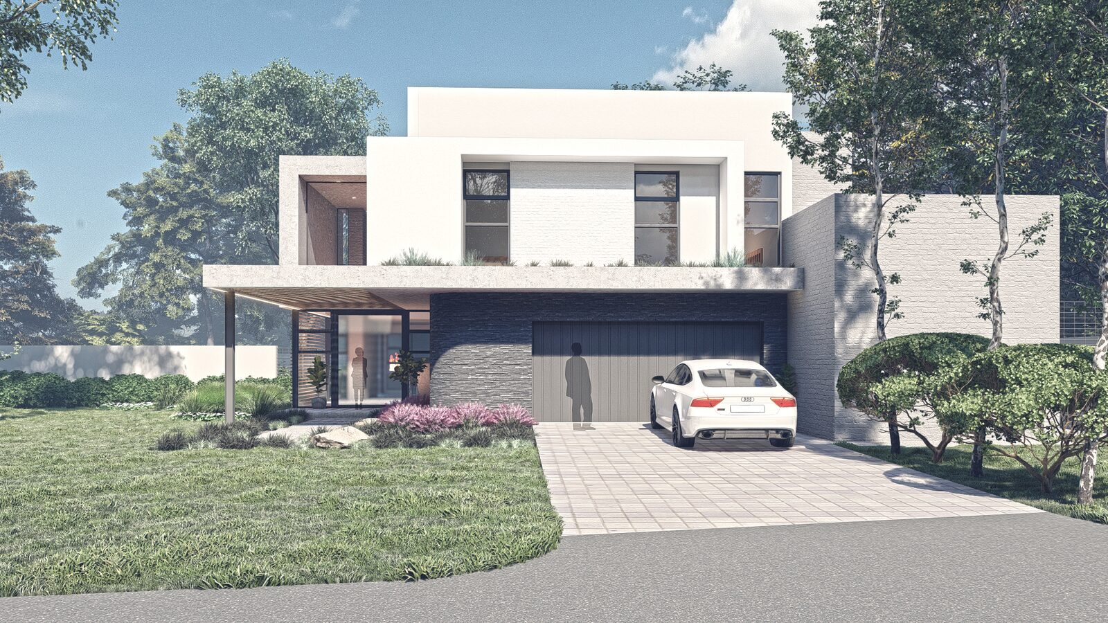 Exterior view of House Dikolomela — modern corner home with an inviting dual-street entrance in The Ridge Estate, Pretoria, by Aloe Studio Architects